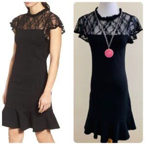 Bobeau Romantic Gothic Retro Chic Peplum Dress XTRA-SMALL XS Black Ruffle Lace